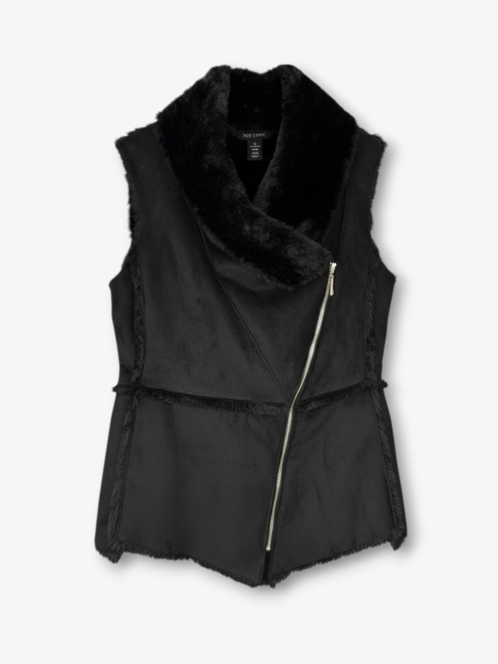 White House Black Market Suede Moto Vest Black XS Faux Fur Asymmetric City Chic
